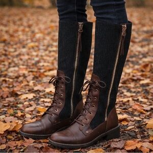 Woolrich Tall Lace-Up Leather & Wool Riding Boots – Anthropologie Style – Size 7